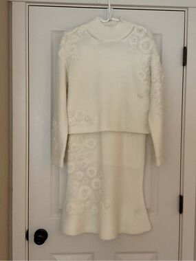 Anthropologie White  Knit Top and Sheath Skirt